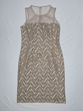 Suite 7 Gold Metallic Geometric Illusion Sheath Dress 10